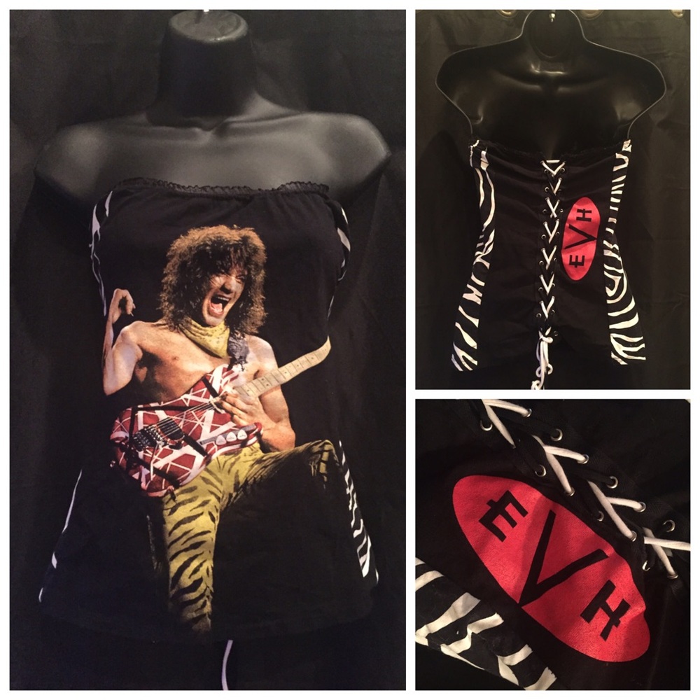 Vintage Inspired Eddie Vanhalen Black Strapless Graphic Tube Top